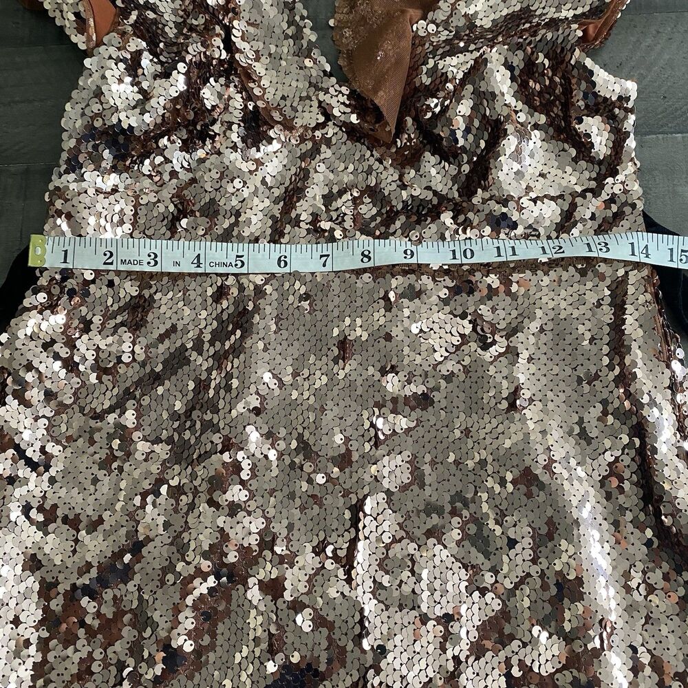 NWT Free‎ People Siren Sequin Dress Tribeca Gold Flirty Mini Boho Chic Size 4 - Picture 13 of 16